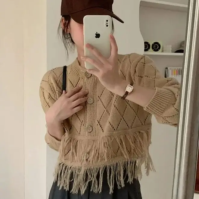 Осенний кардиган женский многослойный вязаный тонкий осенний дизайн с