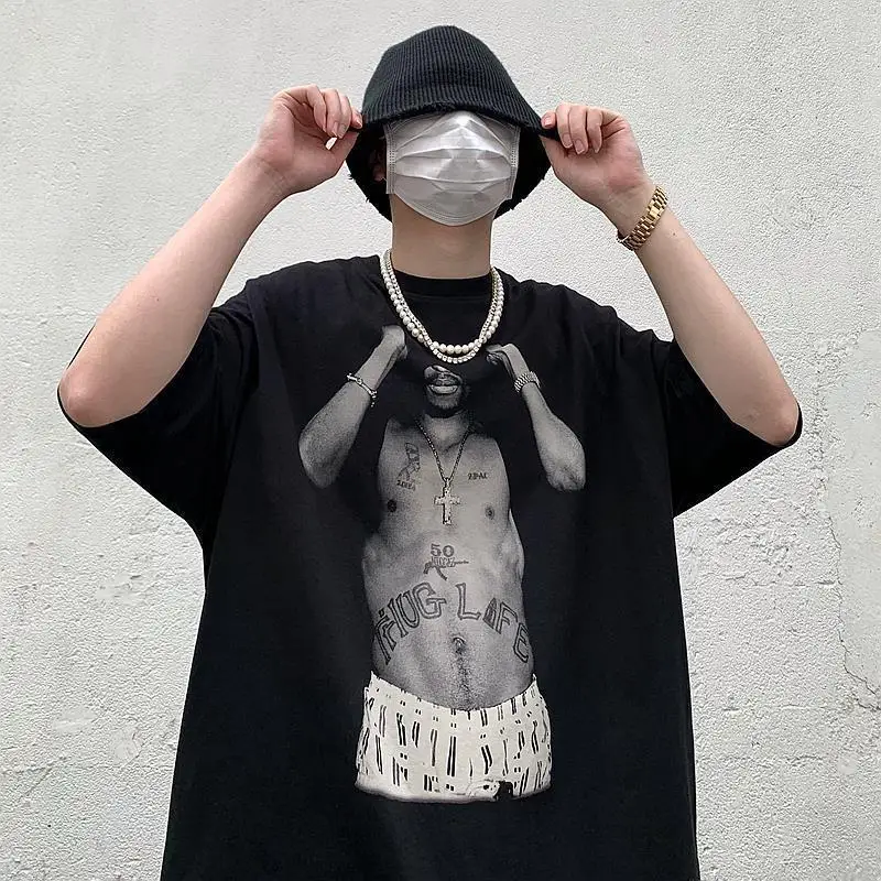 

Rap Star Hip Hop Streetwear Tops 2pac Tupac Print T Shirt Men Fashion Oversized T-shirts Men Short Sleeve Tee Male Clothing