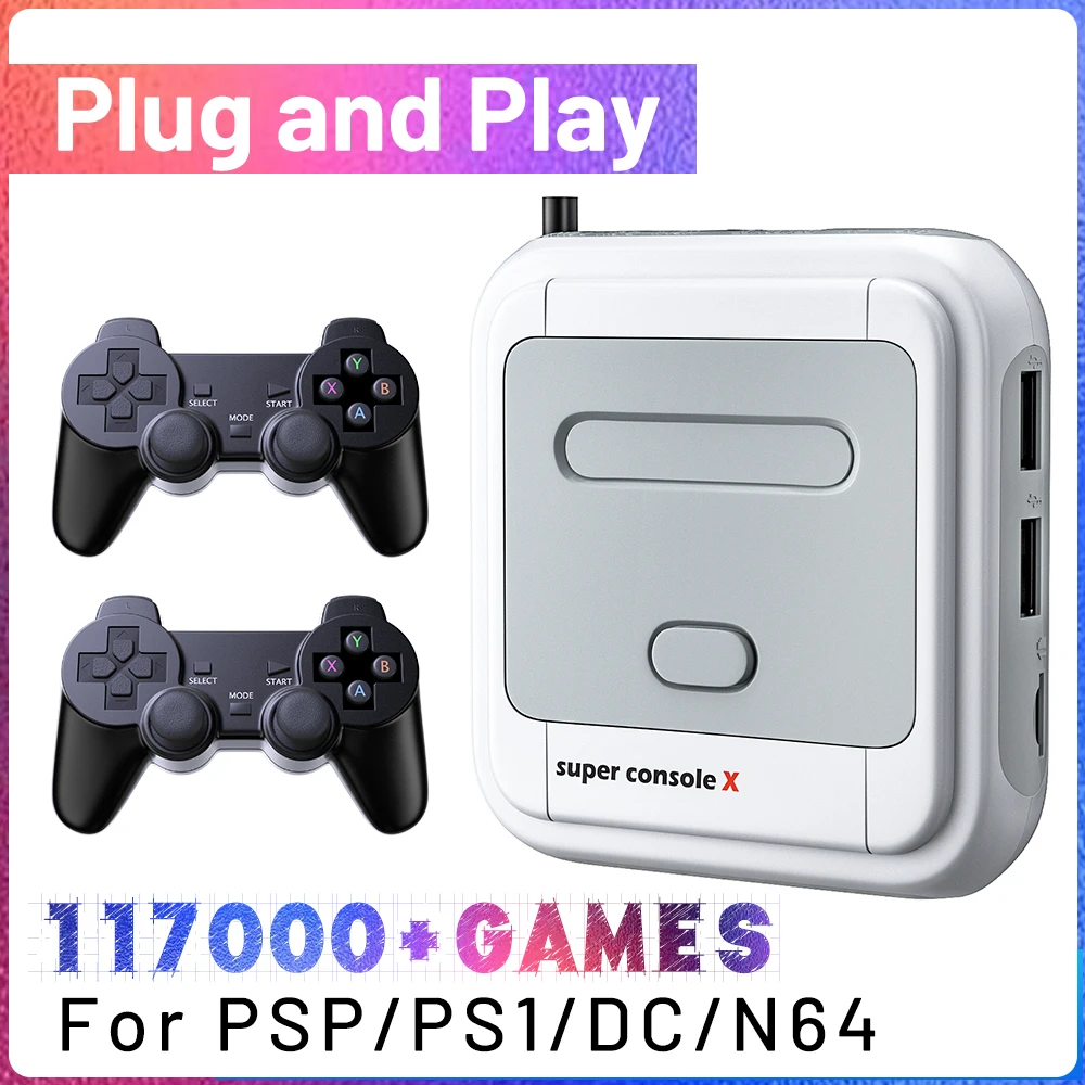 

KINHANK Super Console X Retro Video Game Console Arcade Box 90000+ Games for PSP/PS1/DC/N64/MAME HD Output With 2 Controller