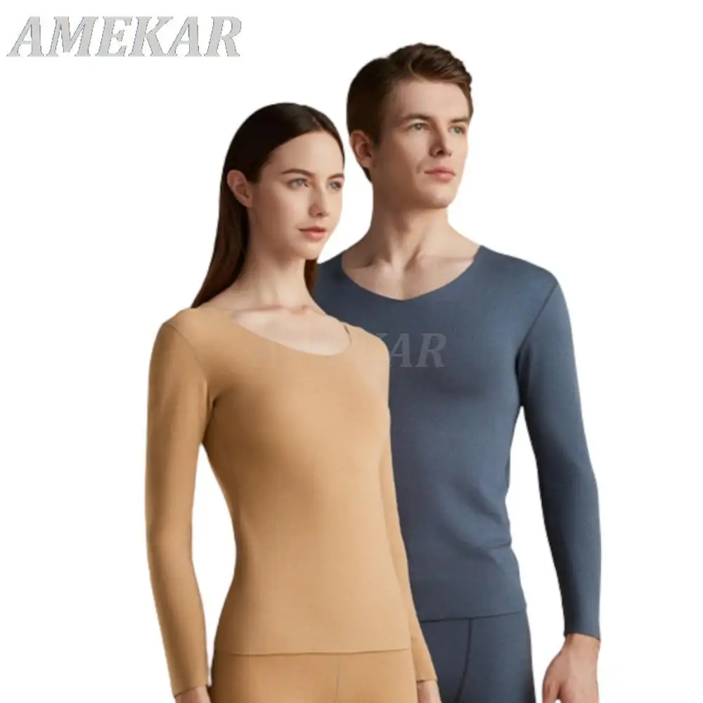Crewneck Warm Thick Thermal Underwear For Men Women Seamless Long Johns Bottom 2 Pieces Set Ladies Solid Winter Thermo Lingerie