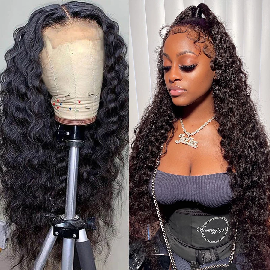 

Парик фронтальный свободный с глубокой волной, прозрачные вьющиеся передние парики из человеческих волос, влажные и волнистые фронтальные ...