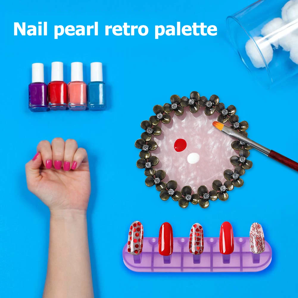 

Круглая блестящая палитра, полированная смешивающая рисунок, краска, пластина для ногтевого дизайна, стойка для демонстрации ногтей, рекви...