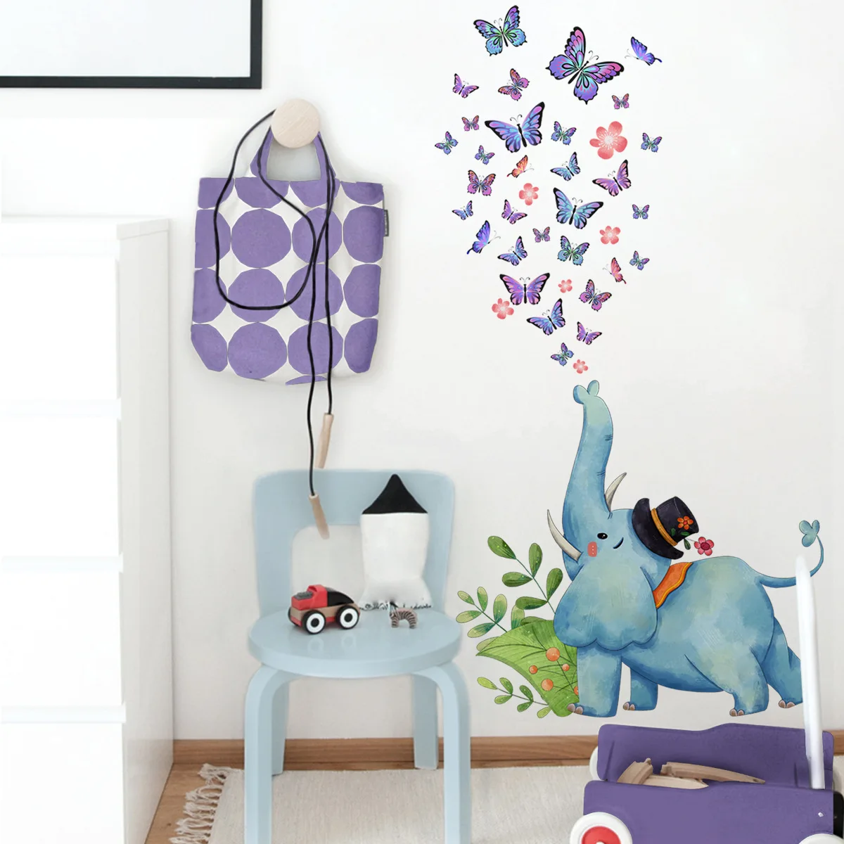 

Elephant Butterfly Cartoon Animal Kindergarten Pvc Material Self-Adhesive Wall Stickers Wall Decor Home Accessories Wallpaper