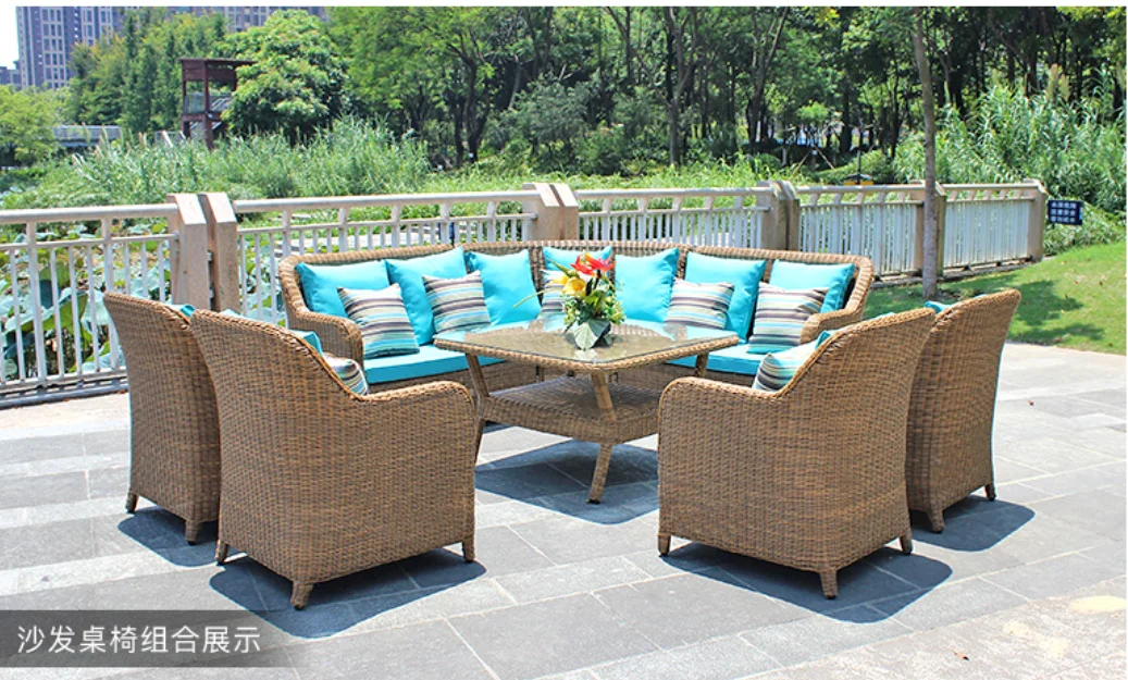 Набор мебели для сада из ротанга "Rattan new outdoor courtyard sofa combination villa rattan tables and chairs five piece garden furniture on".