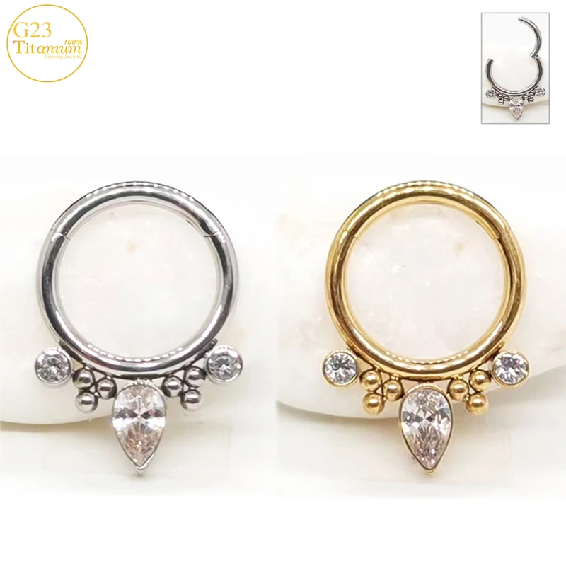 

1PC F136 Titanium Septum Piercing Nose Rings Zircon Clickers Earrings Ear Cartilage Tragus Helix Piercing Women Body Jewelry 16G