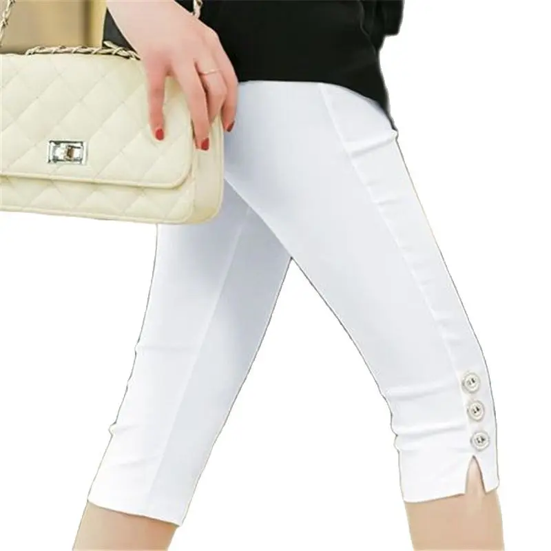 Womens Summer Casual Ladies Slim Stretch Female Leggings Pants Crops Skinny Knee Elastic Calf Length Pencil Capris