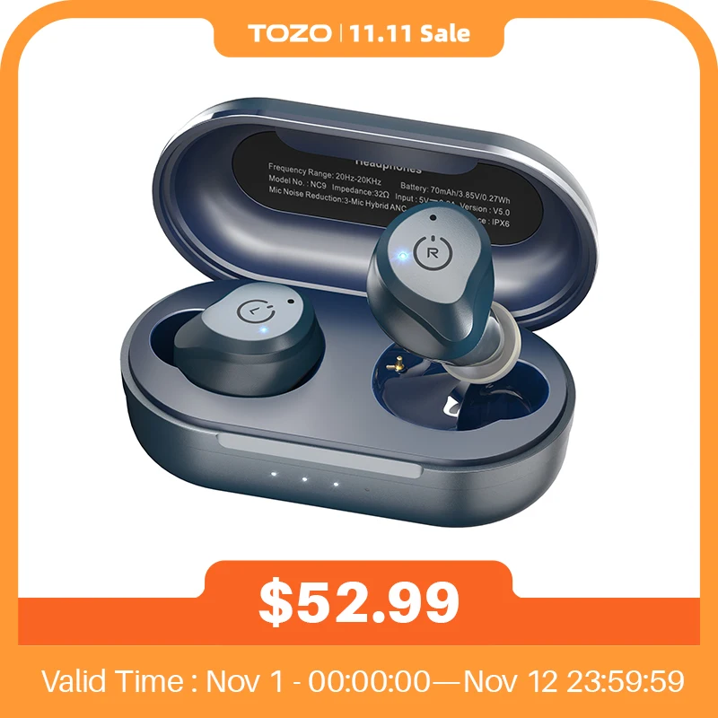 

Bluetooth-наушники TOZO NC9 гибридные с активным шумоподавлением, IPX6