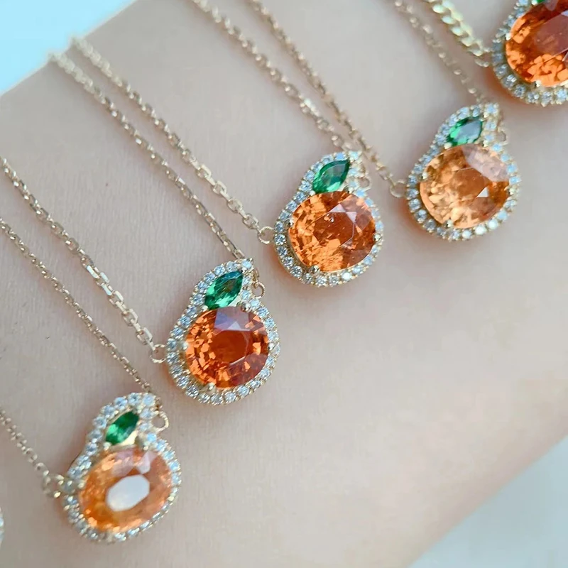 

925 sterling silver inlaid gemstone oranges fruits necklace pendant chain fresh and sweet design light luxury engagement jewelry