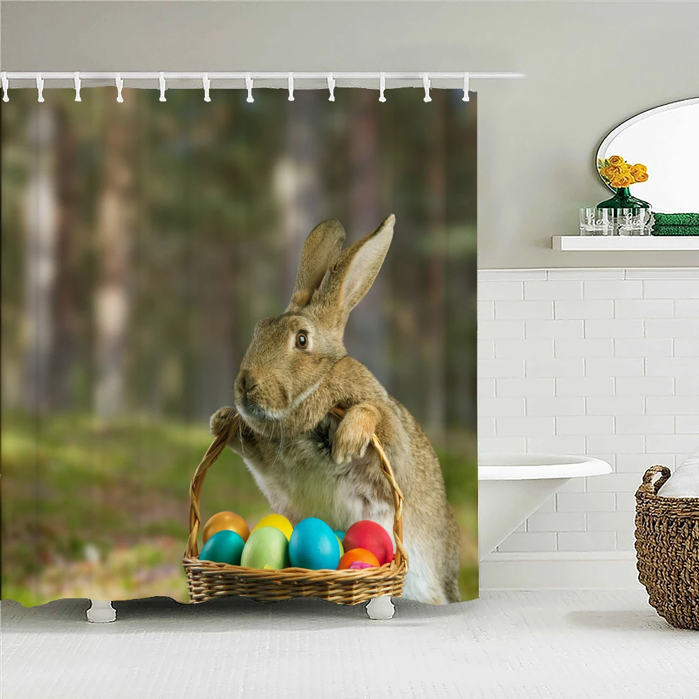 

Креативная пасхальная занавеска для душа с рисунком в виде яйца кролика из мультфильма, водонепроницаемое украшение для ванной комнаты, ук...