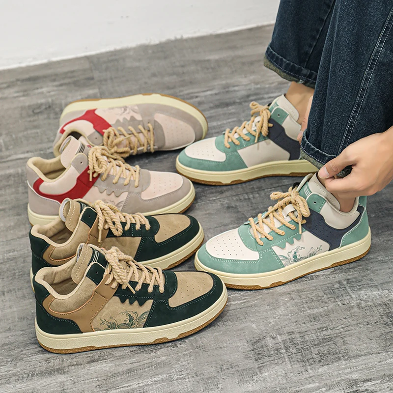 Harajuku style Men's Skate Shoes Designer Printed Men's Sneakers High top Skateboard Shoes Male Canvas Sneakers Chaussure Hombre