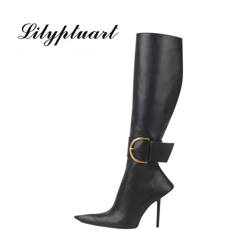 New Women's Shoes Sexy Stiletto Heels Pointed Zipper Dress Party Party Luxury Ladies Shoes Knee High Boots Size 43 Women Shoes