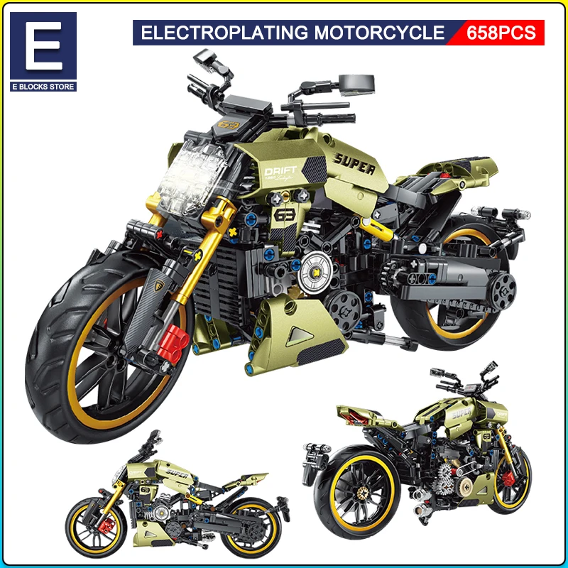 

658 шт., Детский конструктор «мотоцикл», T3035