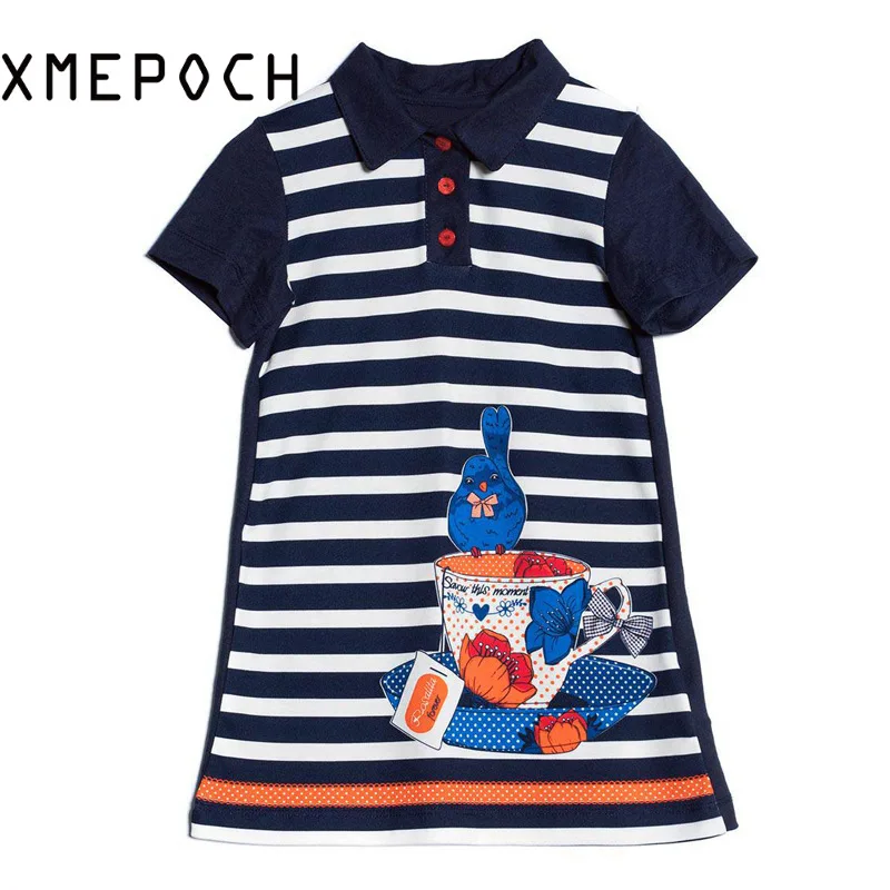 

XMEPOCH Summer Children's Clothing Girls' Dress Striped Print Children's Dress Clothes 2 To 7