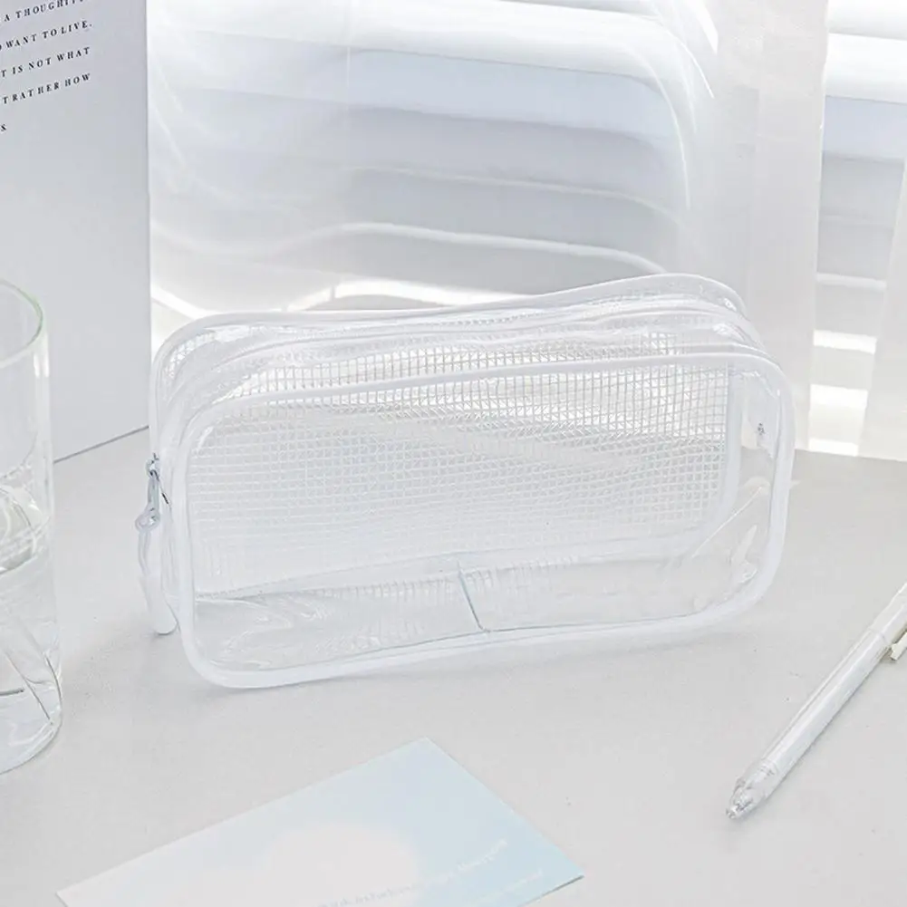 

Useful Pen Organizer Bag Zipper Closure Wear Resistant Stationery Bag Clear Pen Storage Bag Stationery Makeup Container