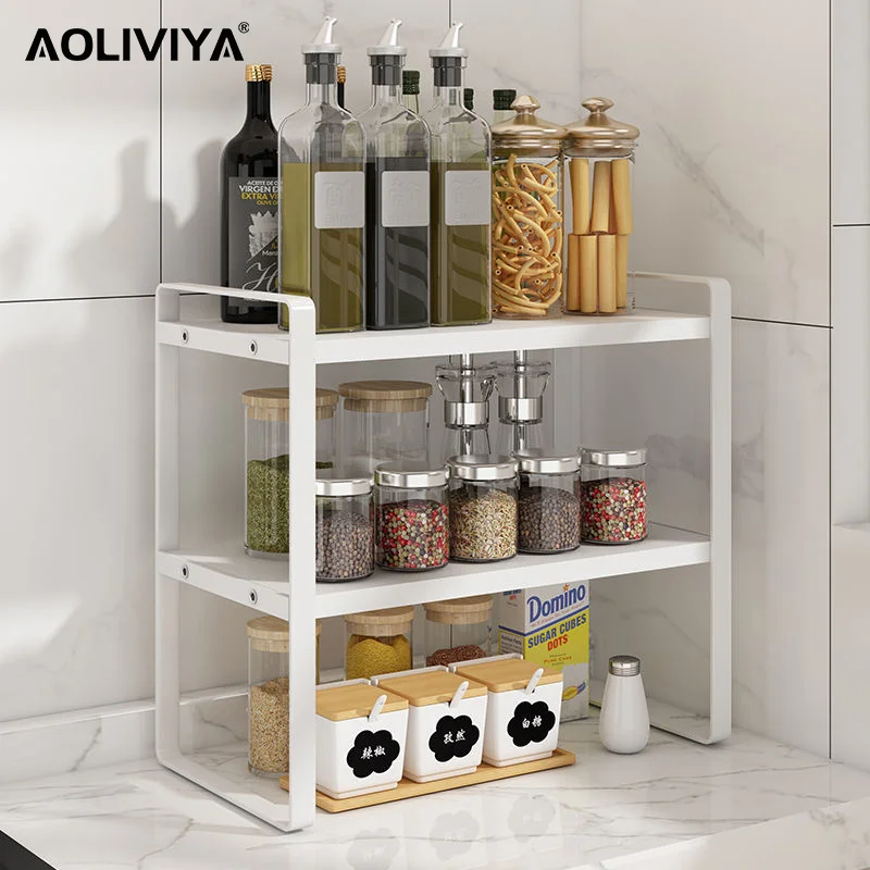 

Кухонная стойка AOLIVIYA, стойка для приправ, многоярусная стойка для хранения приправ в микроволновой печи, стойка для хранения бутылок, стойка для хранения без отверстий под раковиной