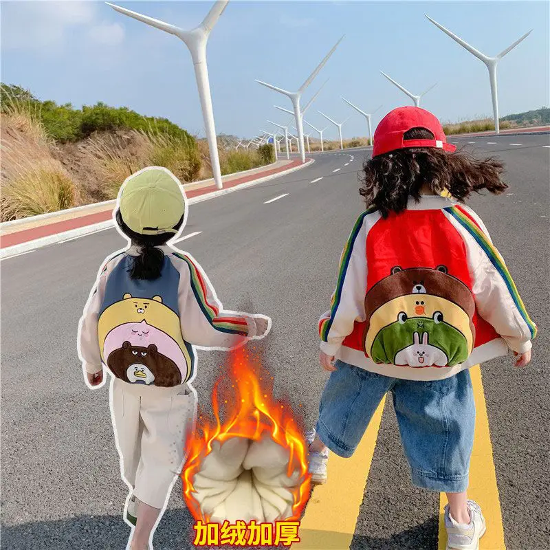 

Girls Spring and Autumn Coat 2022New Baby Autumn and Winter Clothes plus Velvet Sports Casual Jacket Children's Baseball Uniform