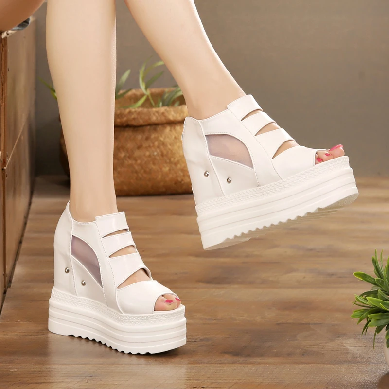 

High Heel Sandal for Women Open Toe Espadrilles Platform Suit Female Beige Shoes Lady 2022 Increasing Height Clogs Wedge High-he