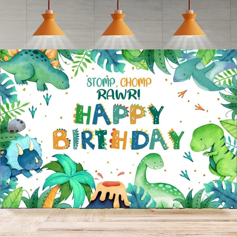 Фон для фотосъемки с изображением мультяшных акварельных динозавров мальчиков