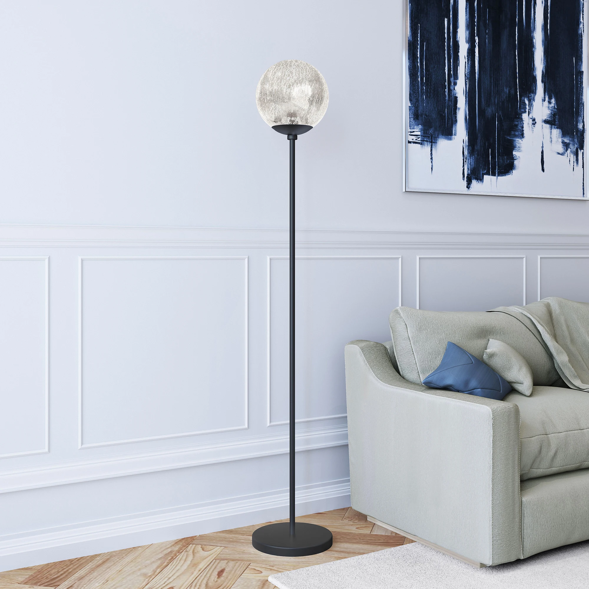 

Traditional Metal Floor Lamp with Mercury Glass Shade