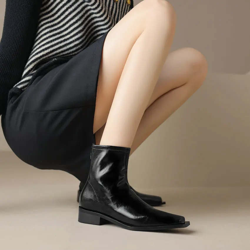 QUTAA/Коллекция 2024 года Женские ботильоны из натуральной кожи Обувь на толстом