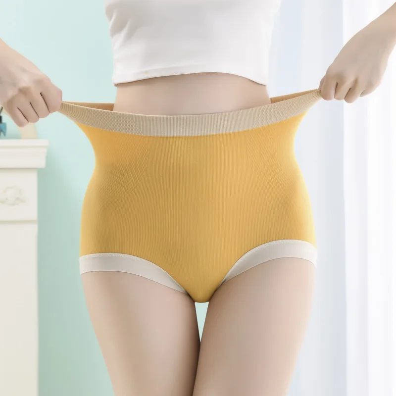 

Japanese High Waist Without Trace Panties Massage High Elastic Seamless Cotton Spring Breathable Hips Comfortable Contrast