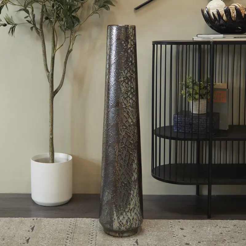 

Snakeskin Inspired Silver Ceramic Vase