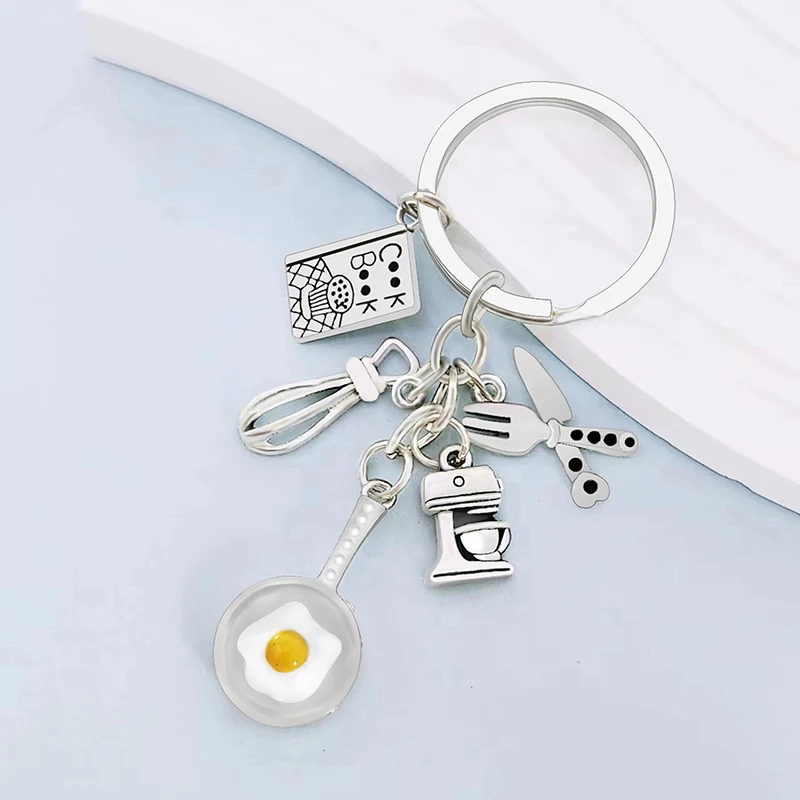 Новый брелок для готовки кольцо ключей ужина книга нож и вилка венчик блендер