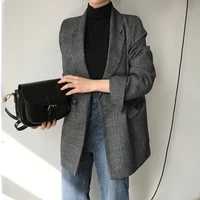 retro plaid blazer suit women single breasted loose casual office blazer with pocket korea fashion commute blazer all match coat