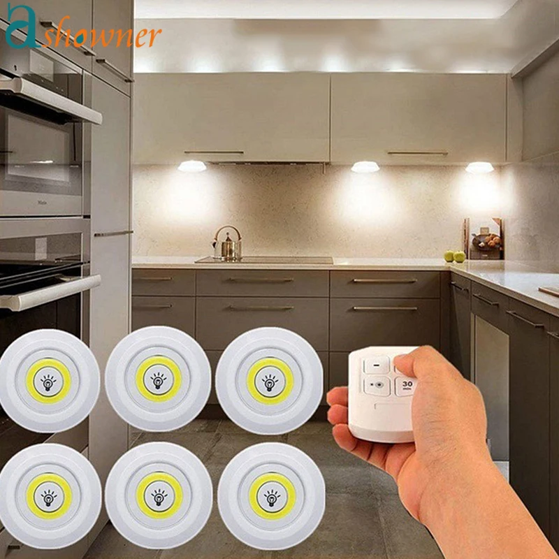 3W Super Bright Cob Under Cabinet Light LED Wireless Remote Control Dimmable Wardrobe Night Lamp Home Bedroom Kitchen Nightlight