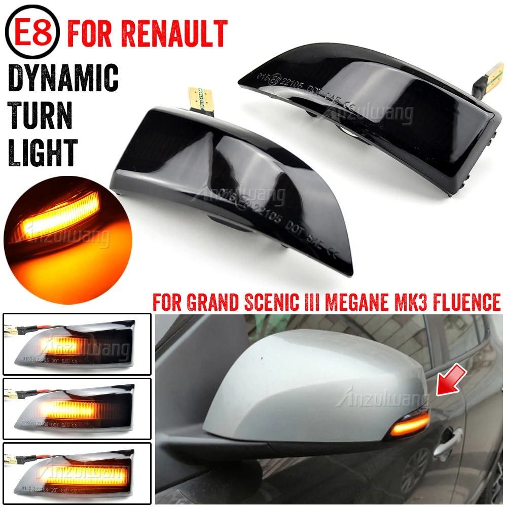 

For Renault Megane MK3 Laguna III Stage Grand Scenic III Fluence Latitude Lagoon Dynamic Turn Signal LED Side Mirror light