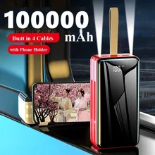 100000mAh Power Bank for Xiaomi Huawei iPhone Samsung Fast Charging Powerbank Built in 4 Cables Exte