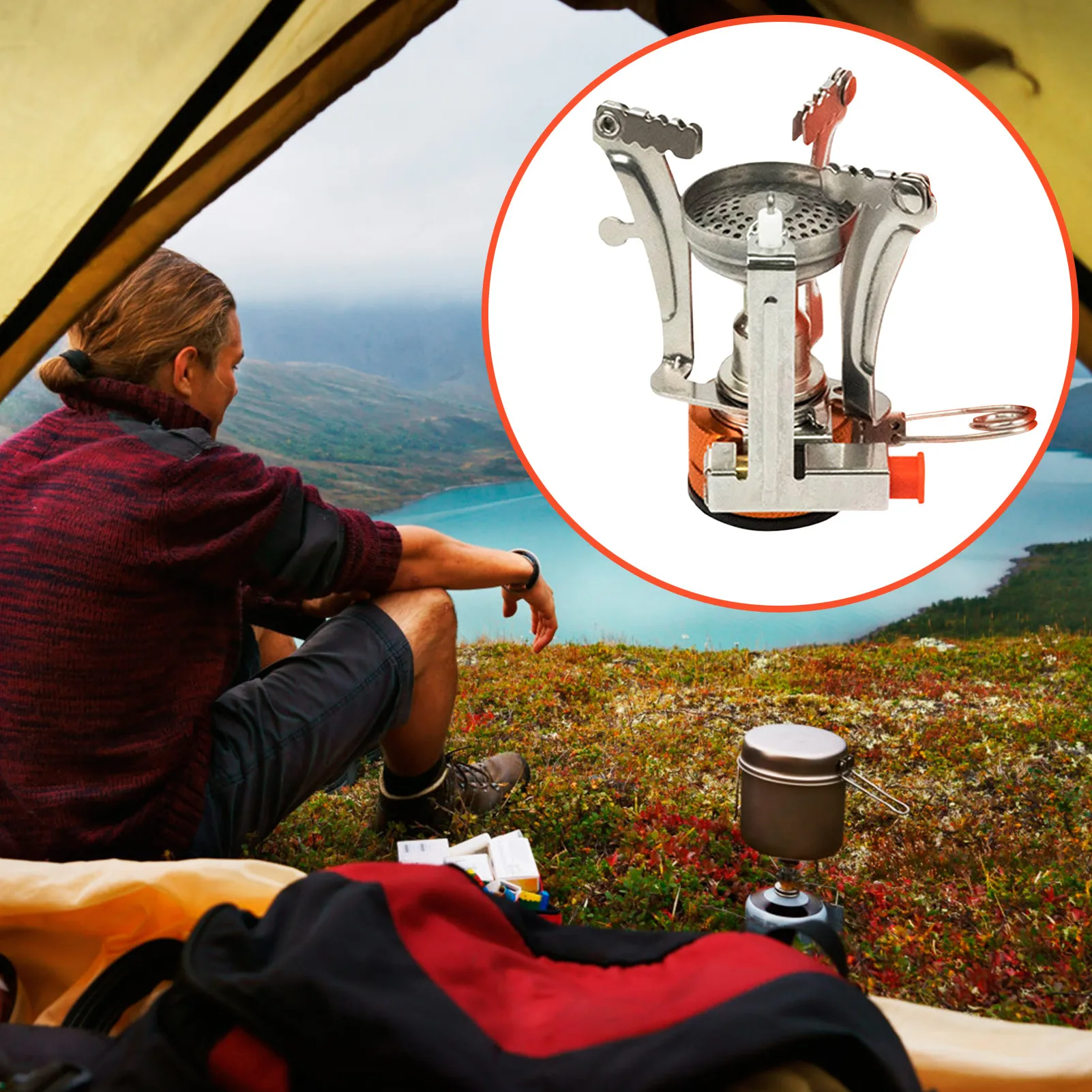 Pocket Rocket Stove 3000W Portable Mini Pocket Rocket Camping Backpack Canister Stove Outdoor Cooking Burner Portable Small Camp