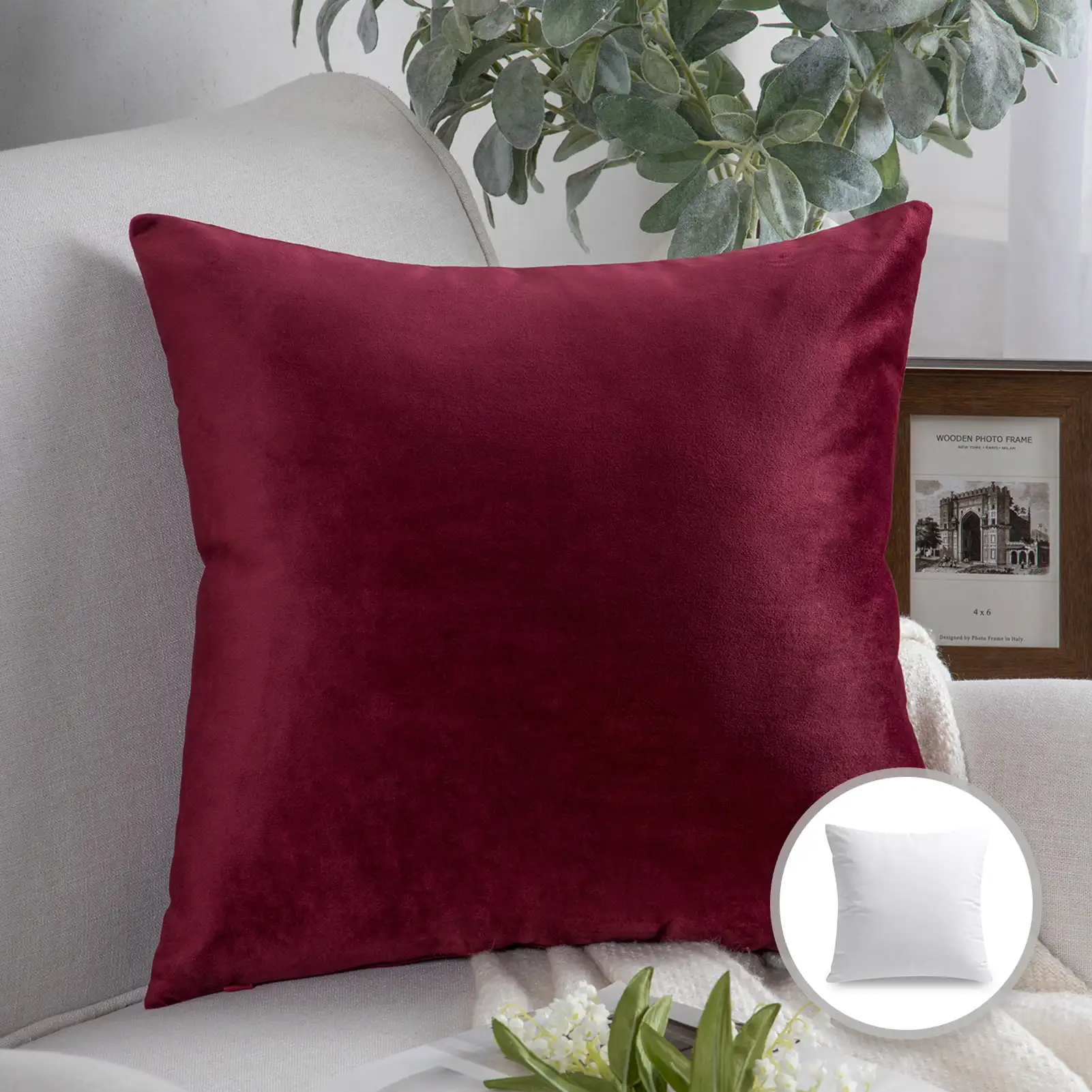 

Soft Silky Velvet Series Decorative Throw Pillow, 22" x 22", Dark Red, 1 Pack