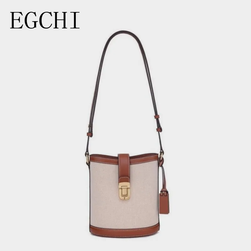 

EGCHI Women Shoulder Bags Soft Leather Canvas Bucket Crossbody Bags For Women Casual Handbags Purse for Travel Shopping Design