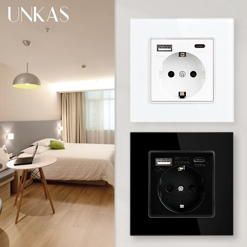 Настенная розетка UNKAS с USB-портом типа C панель сделай сам из акрила алюминия