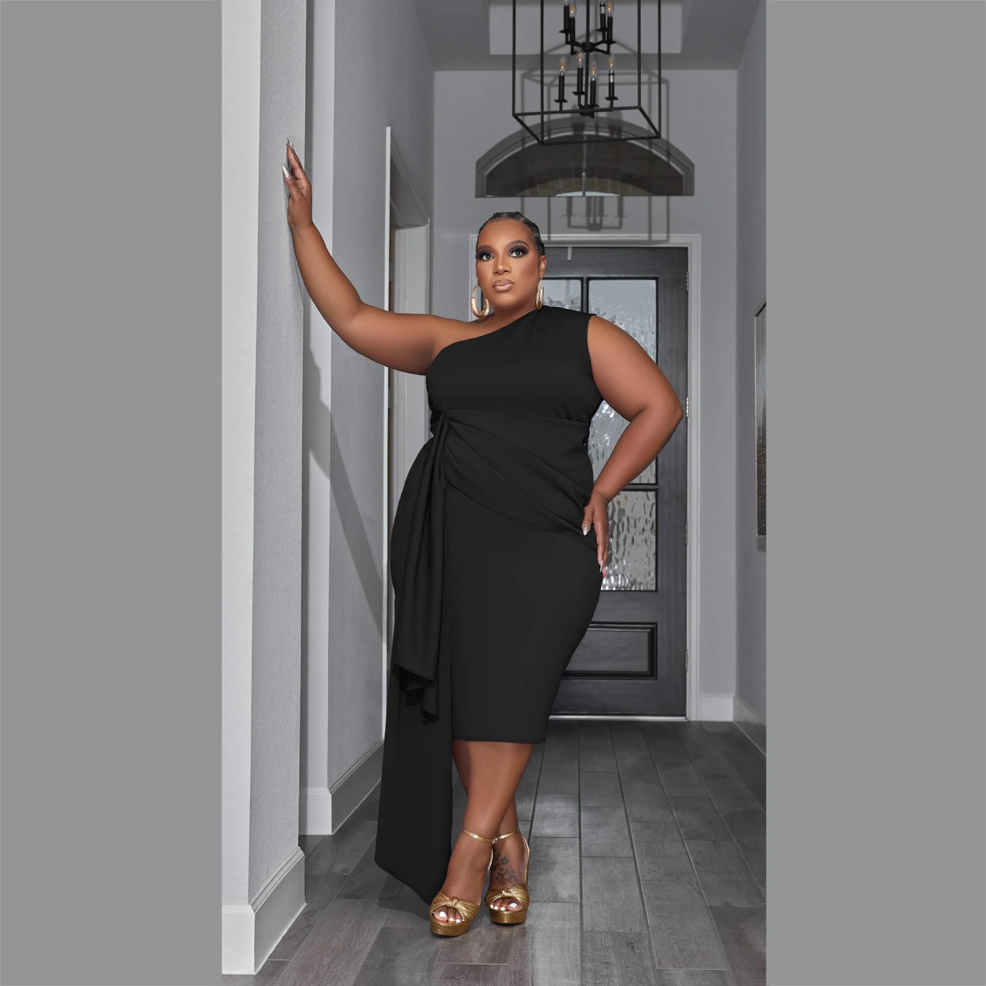 Summer New Plus Size Women's Solid Color Sleeveless Oblique Shoulder Large Size Dress Women's Personalized Fashion Dress