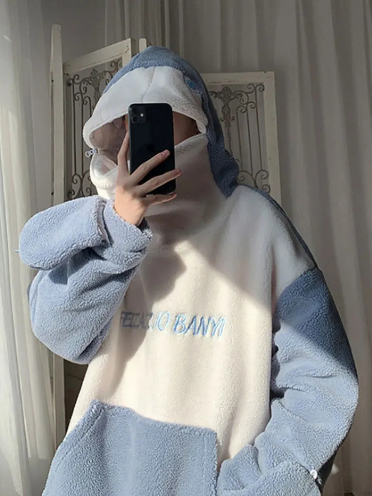 

Plush Jacket Men Korean Hooded Padded Cotton Coats Couple Autumn Winter 2022 New Fashion Preppy Style Casual Loose Vintage Trend