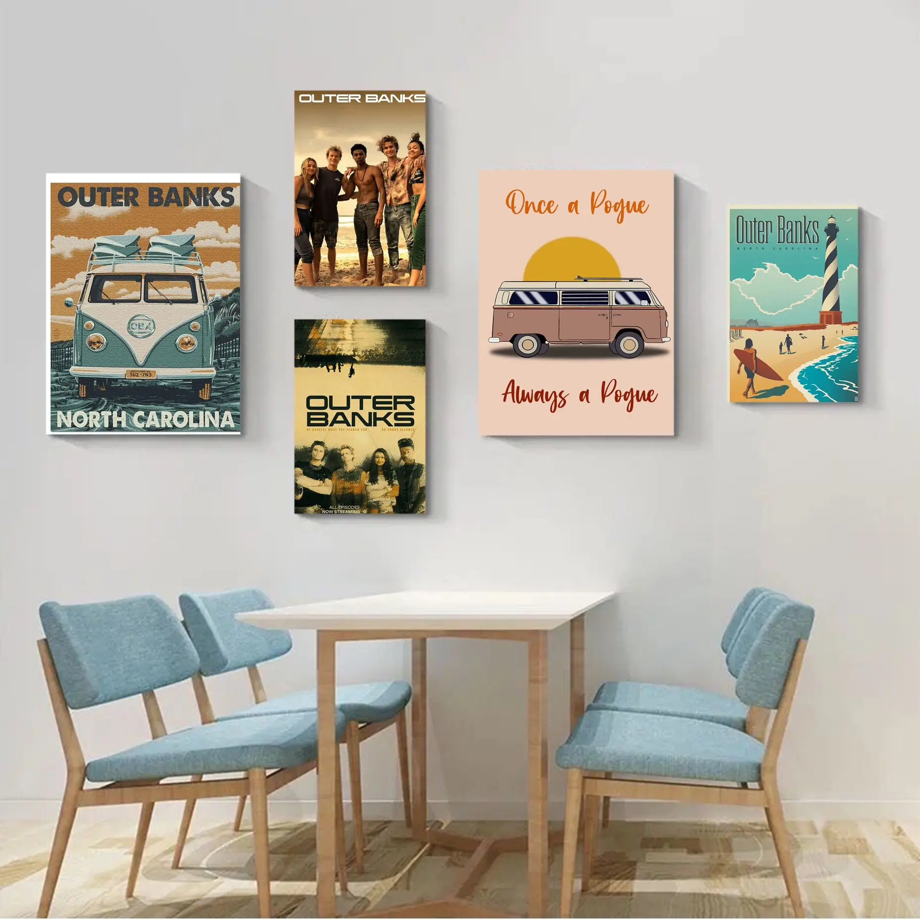 

TV Show Outer Banks Retro Movie Sticky Posters Decoracion Painting Wall Art White Kraft Paper Aesthetic Art Wall Painting