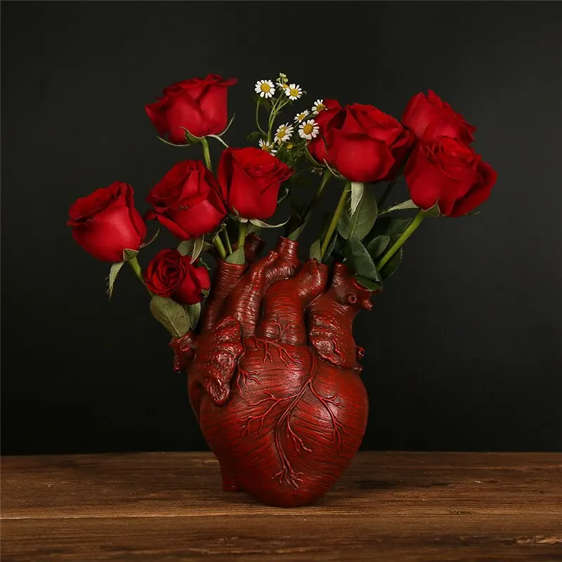 

Resin Anatomica Heart Shape Flower Vase Dried Flowers Containrs Flower Pot Art Vases Resin Body Art Sculpture Desktop Decoration