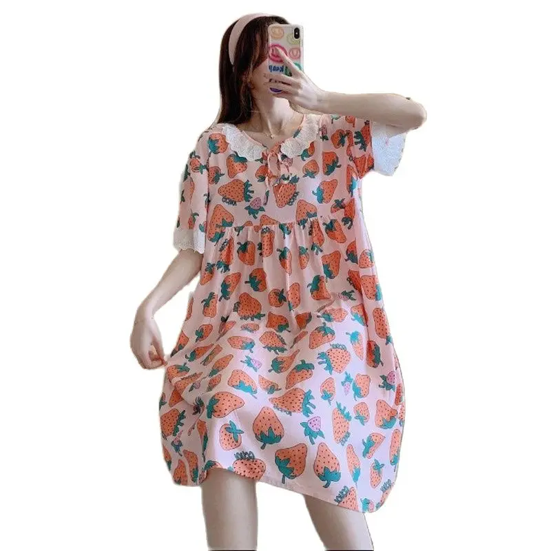 Ladies Pajamas Lace Nightgown Cotton Silk Summer Style Sleep Dresses Women Student Sweet Nightdress