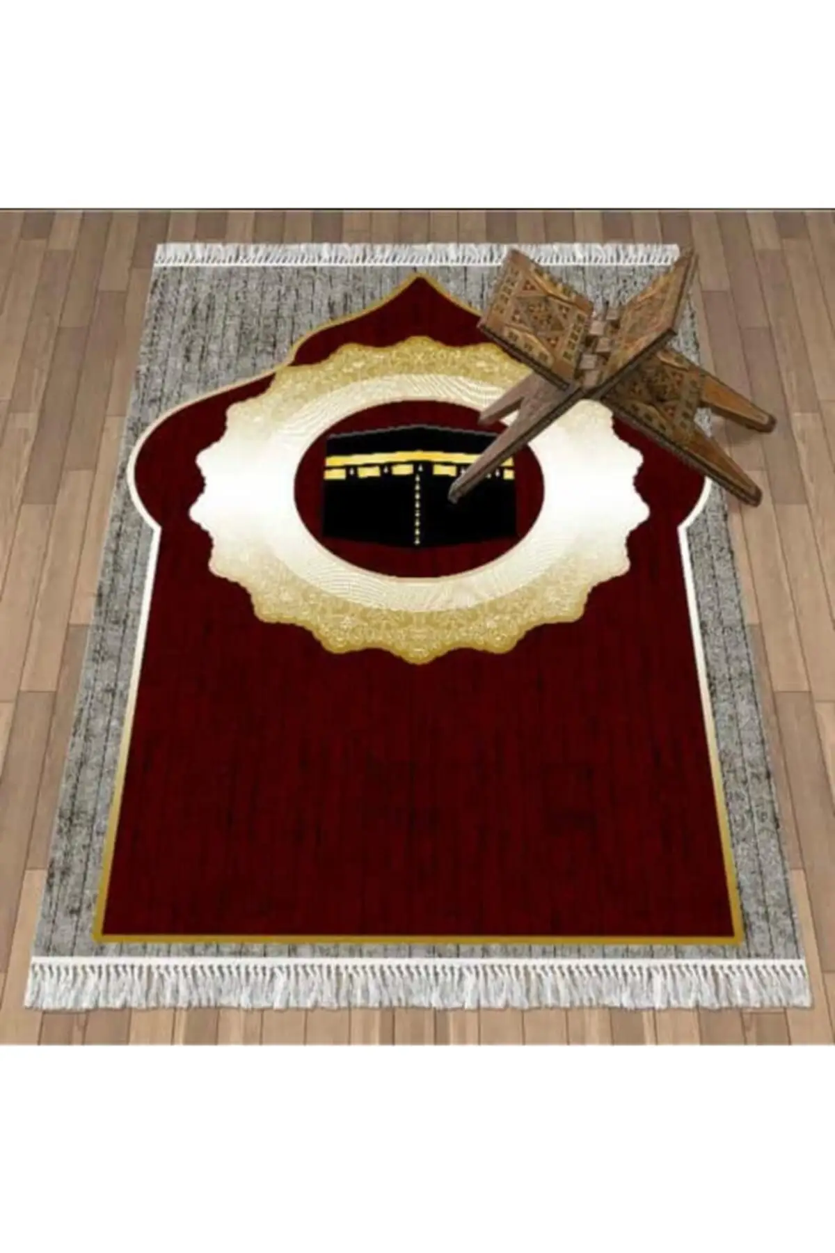 Burgundy Color Bamboo Washable Soft Textured Carpet Prayer Fringed Sc2280 Square Faux Leather Modern Digital Printing & Rugs