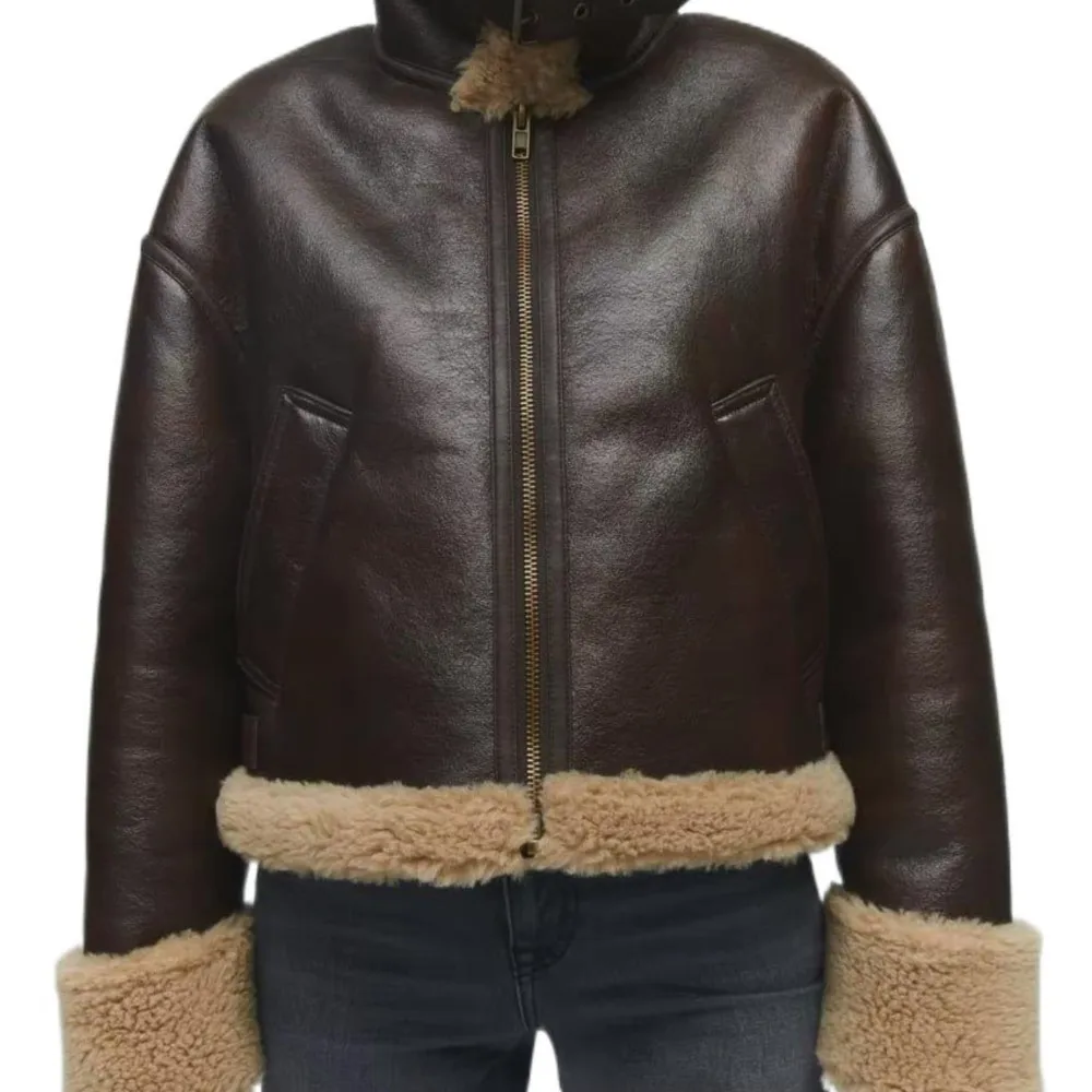 2022 Winter Woman Thick Warm Brown Faux Fur Leather Jacket Coat Female Casual Zipper Pockets Fashion Outwear Tops locomotive