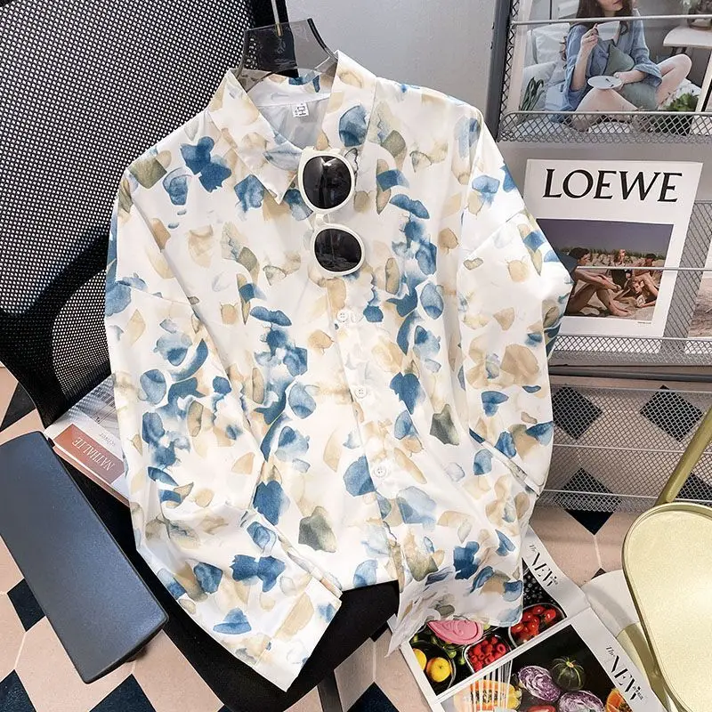 

2023 New Spring and Summer Commuting Simple Printing Retro Art Polo Collar Long Sleeve Loose Relaxed Fashion Women's Shirt