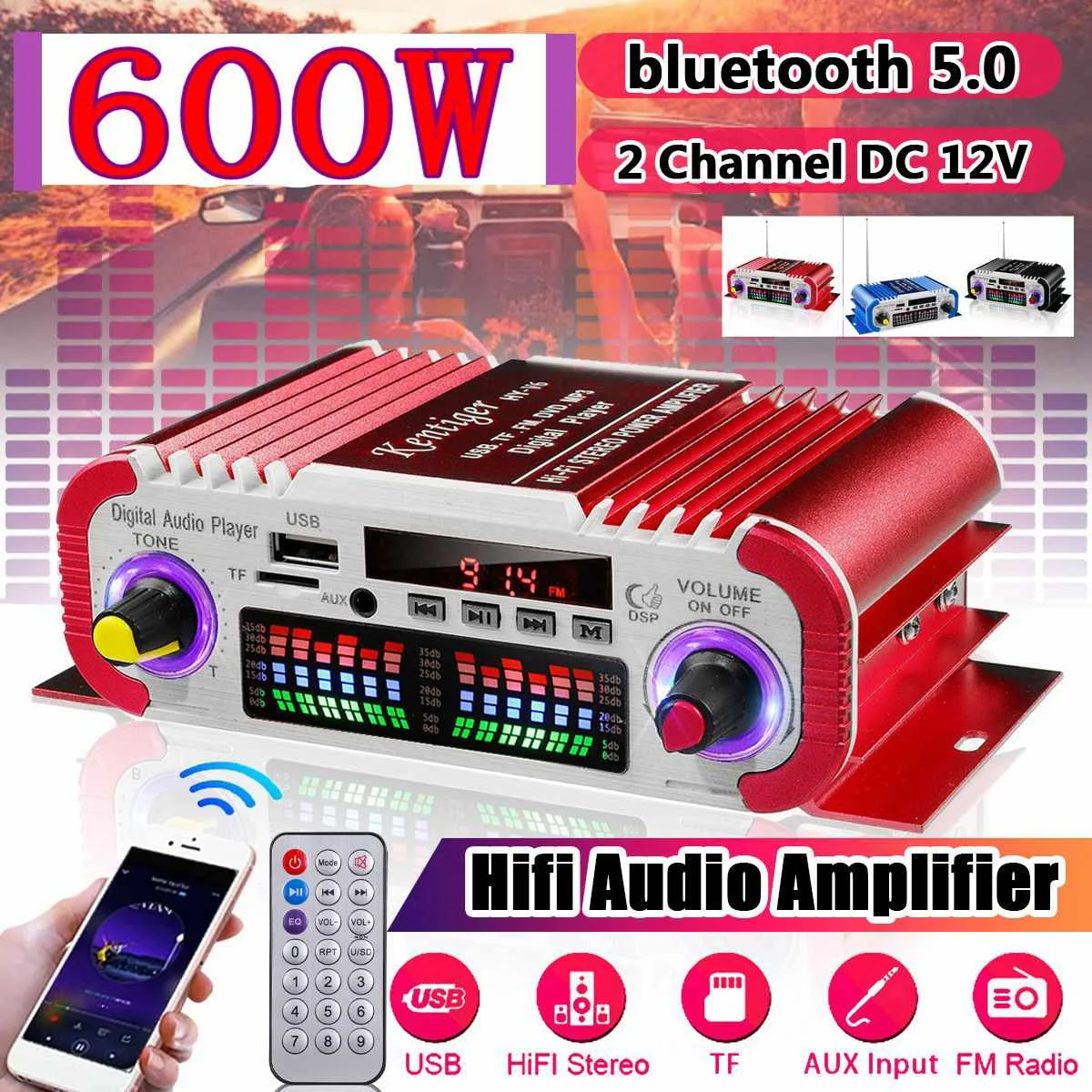 

Компактный цифровой bluetooth усилитель мощности, 600 Вт, 2 канала, усилитель мощности класса D, Hi-Fi стерео, музыкальная звуковая карта USB, усилитель...