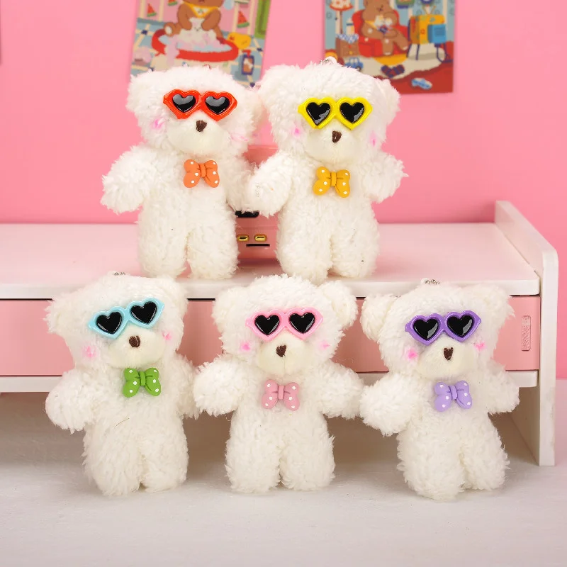 

1pc 10cm Cute Soft Stuffed Glasses Bear Pendant Plush Toys Animal Keychains Cartoon Dolls Children Kids Girl Birthday Gift