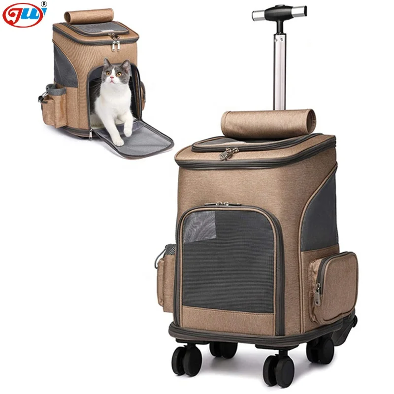

Wheeled Breathable Comfort Pet Carrier Backpack Cat Backpack Removable Rolling Wheels Trolley Bag