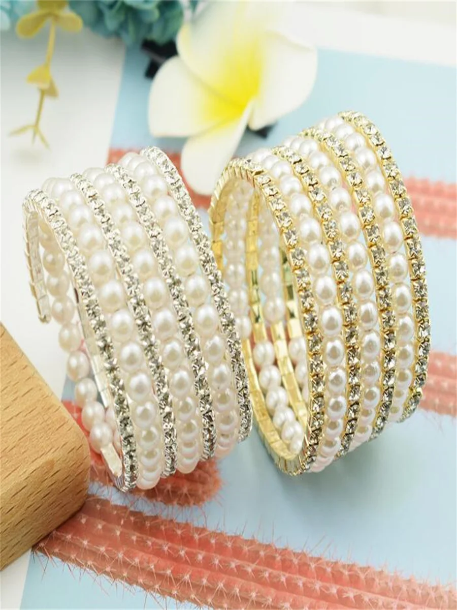 357 rows of wedding rhinestones 6mm Pearl multilayer bracelet winding bracelet