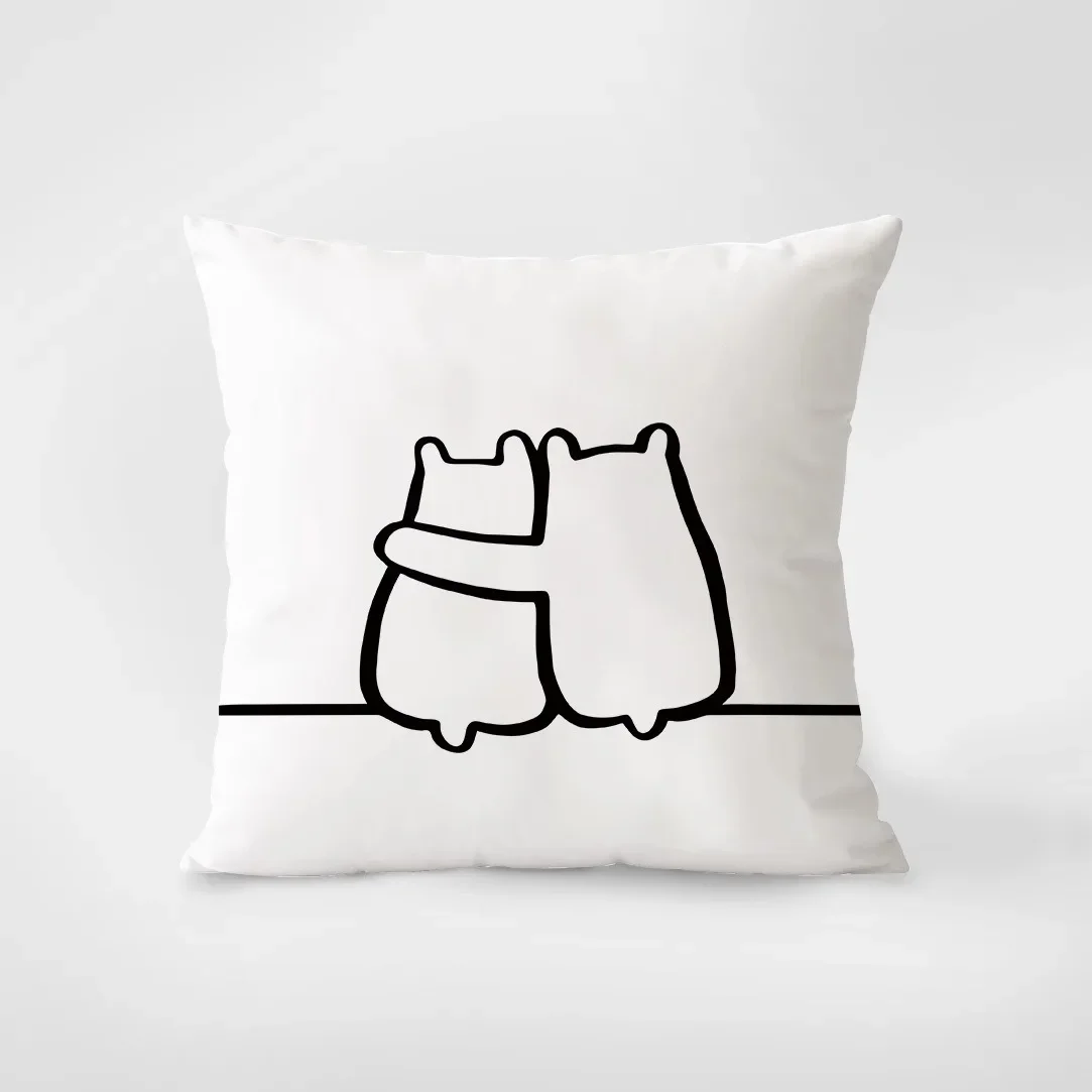 Черно-белая наволочка с животными и линиями украшение интерьера наволочки для