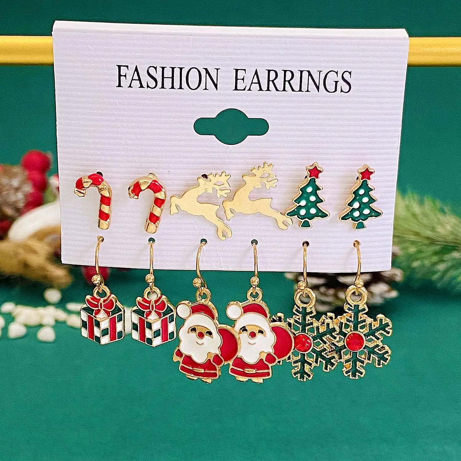 Серьги-подвески с рождественским колокольчиком 6 шт