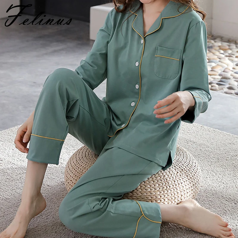 

Женские пижамы Felinus, удобные хлопковые пижамы с длинными рукавами, брюки, домашний комплект из 100% вискозы, Женский пижамный комплект, S-XXL